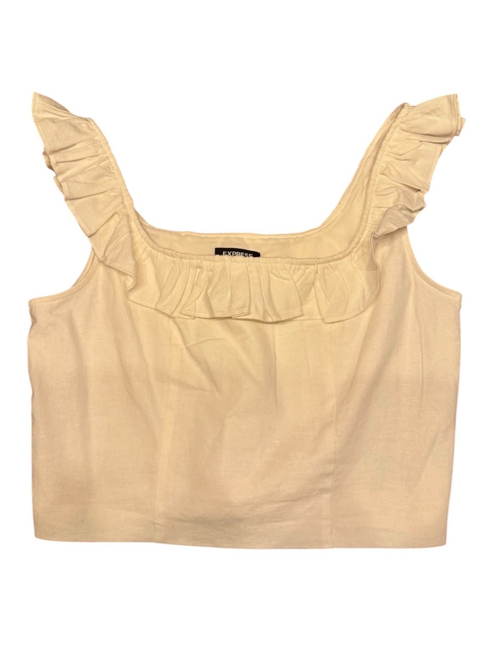 Express NWOT Cream Ruffled Crop Top - Picture 2 of 6